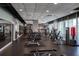 Fully-equipped gym with weight machines, free weights, mirrors, and large windows with city views at 943 Peachtree Ne St # 1518, Atlanta, GA 30309