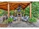 An inviting outdoor space with a stone fireplace, seating area, and a built-in grill at 1220 Waterfall Nw Ln, Acworth, GA 30101
