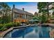 Inviting backyard with a swimming pool, covered patio, lounge chairs, and lush landscaping, ideal for entertaining at 1220 Waterfall Nw Ln, Acworth, GA 30101