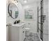 Stylishly updated bathroom features a glass enclosed shower, modern vanity, and patterned tile floor at 2060 Panstone Sw Ct, Marietta, GA 30060