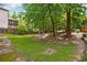 Grassy backyard with a wooden fence, mature trees and vegetation at 1891 8Th St, Atlanta, GA 30341