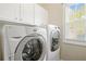 Bright laundry room with a front-load washer and dryer next to a window at 2900 Sutton Pl, Conyers, GA 30013