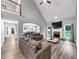 Open-concept living room with fireplace, large windows, and hardwood floors at 3190 Water Brook Sw Dr, Conyers, GA 30094