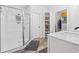Bathroom featuring a modern walk-in shower, sleek vanity, and stylish fixtures at 827 Holly Rdg, Canton, GA 30115