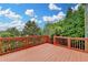 Outdoor wooden deck with railings offers a view of the surrounding green landscape at 4495 Hedgewood Dr, Cumming, GA 30041