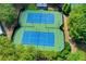 Aerial shot of two tennis courts surrounded by trees, showcasing the recreational amenities of the community at 4495 Hedgewood Dr, Cumming, GA 30041