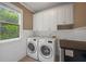 Functional laundry room with white cabinets, washer, and dryer at 3725 Paces Park Se Cir, Smyrna, GA 30080