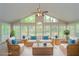 Staged sun room with large windows offering scenic views, vaulted ceiling, and modern decor at 2799 Lake Jodeco Rd, Jonesboro, GA 30236