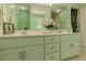 Fresh bathroom with dual sink vanity, decorative mirror, and ample storage at 160 Vinnys Way, Covington, GA 30014