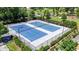 Aerial view of blue community tennis courts surrounded by lush landscaping at 260 2Nd St, Fayetteville, GA 30214