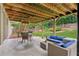 Covered patio offering outdoor seating, overlooking a landscaped backyard, perfect for relaxation and entertainment at 927 Ivey Chase Pl, Dacula, GA 30019