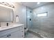 Modern bathroom features white cabinets, stone floors, and a glass shower with modern fixtures at 240 Patterson Se Ave, Atlanta, GA 30316