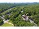 Aerial view pinpoints property among lush trees and proximity to a river at 607 Riverview Se Dr # 607, Marietta, GA 30067