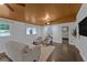 Cozy living room with wood-paneled ceiling, hardwood floors, and comfortable seating at 2596 Midway Rd, Decatur, GA 30030