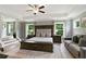 A spacious main bedroom with a trey ceiling features windows overlooking the backyard at 3525 Montebello Pkwy, Cumming, GA 30028