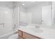 Bathroom with white vanity and new faucet, shower, and toilet at 1822 Commonwealth Dr, Woodstock, GA 30188