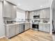 Modern kitchen featuring stainless steel appliances, gray cabinetry, and stylish countertops at 7307 Cardigan Cir, Sandy Springs, GA 30328