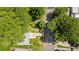 Aerial view of a property showcasing its driveway, landscaping, and surrounding lush greenery at 80 Vinson Se Dr, Atlanta, GA 30317