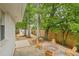 Charming backyard featuring a brick firepit and Adirondack chairs, surrounded by lush greenery and a wooden fence at 80 Vinson Se Dr, Atlanta, GA 30317