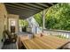 Outdoor deck with dining table, seating, and stairs to backyard at 2573 Paul Nw Ave, Atlanta, GA 30318