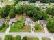 Aerial view of a home with a large, green lawn, flowerbeds, and mature trees in a residential neighborhood at 2881 Bridle Creek Sw Dr, Conyers, GA 30094