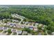 Scenic aerial view of a suburban neighborhood featuring well-maintained homes, mature trees, and a tranquil pond at 2530 Vistoria Dr, Cumming, GA 30041