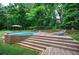 Enjoy the fenced backyard's above-ground pool with wood decking and surrounding nature at 123 Mill Ln, Dallas, GA 30157
