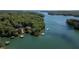 Picturesque aerial shot of a waterfront homes surrounded by mature trees, boasting private boat docks at 7815 Bamby Rd, Cumming, GA 30041