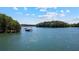 Expansive lake view featuring a private boat dock on a sunny day with a few clouds in the blue sky at 7815 Bamby Rd, Cumming, GA 30041