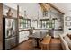 Modern kitchen featuring stainless steel appliances, white cabinetry, exposed beams, and a large kitchen island at 820 Highland Ne Ter, Atlanta, GA 30306
