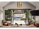 Cozy living room with a view of the pool through French doors and comfortable seating at 820 Highland Ne Ter, Atlanta, GA 30306