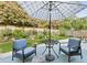 Backyard patio with outdoor seating and an umbrella for shade at 117 Laguna Springs Dr, Woodstock, GA 30188