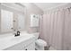 Bathroom with single vanity and shower/tub combination with pink shower curtain at 117 Willow View Ln, Canton, GA 30114