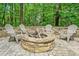 Stone fire pit with Adirondack chairs nestled in a wooded area, perfect for outdoor entertaining at 117 Willow View Ln, Canton, GA 30114