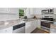 Cozy kitchen featuring stainless steel appliances, white cabinetry, and window with wooded view at 117 Willow View Ln, Canton, GA 30114