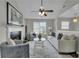 Cozy living room with a fireplace, ceiling fan, and comfortable seating arrangement at 2535 Brookgate Xing, Ellenwood, GA 30294