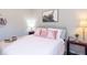Bright bedroom features neutral walls, comfy bedding with pink accents, and stylish decor at 240 Orchard Dr, Covington, GA 30014
