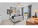 Stylish bedroom with a space-themed mural, large window, and modern furnishings at 352 Foxglove Way, Mcdonough, GA 30253