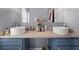 Bathroom featuring double sinks, granite countertops, blue cabinets and large mirrors at 1649 Beecher Sw St, Atlanta, GA 30310