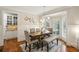 Elegant dining room featuring a stylish table, wainscoting, bay window, and a butler's pantry at 3250 Seven Oaks Dr, Cumming, GA 30041