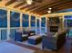 Inviting screened porch with comfortable seating, stone fireplace, tv, and serene outdoor views at 3250 Seven Oaks Dr, Cumming, GA 30041