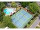 Aerial view of a community pool and tennis courts, perfect for active residents at 4920 Hampton Lake Dr, Marietta, GA 30068