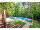 Backyard pool with lounge chairs and lush landscaping provides a relaxing retreat at 206 Kingsley Way, Woodstock, GA 30188