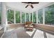 Inviting sunroom filled with natural light, offering tranquil views of the surrounding lush greenery at 206 Kingsley Way, Woodstock, GA 30188