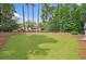 Lush backyard with manicured lawn, mature trees, and outdoor recreation area at 2885 Laurel Green Ct, Roswell, GA 30076