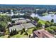 Aerial view of well-maintained community tennis courts with surrounding trees, a lake and parking at 2885 Laurel Green Ct, Roswell, GA 30076