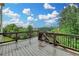 Wooden deck with railings overlooking lush greenery and landscaping, creating a serene environment at 5770 Bridleton Xing, Suwanee, GA 30024