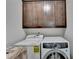 Laundry room with washer, dryer, and cabinet space for storage at 5770 Bridleton Xing, Suwanee, GA 30024