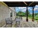 Covered patio with brick columns and a paver floor, offering outdoor seating and serene views at 5770 Bridleton Xing, Suwanee, GA 30024
