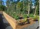 Vegetable garden with raised beds and trellises surrounded by gravel and mature trees providing a natural backdrop at 2054 Ripple Park Bend, Canton, GA 30114